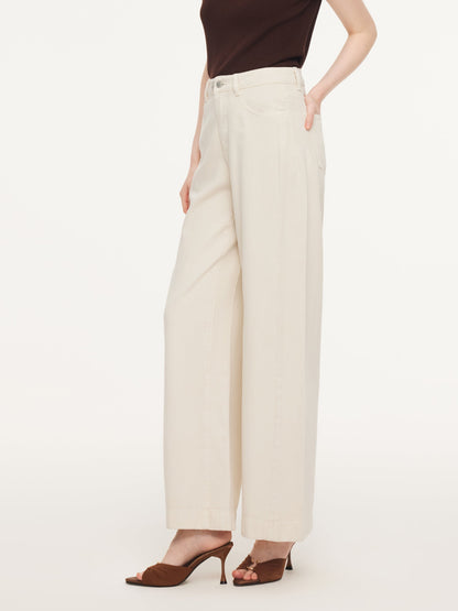 Tencel Cotton Blend Denim Women Straight Wide Leg Jeans