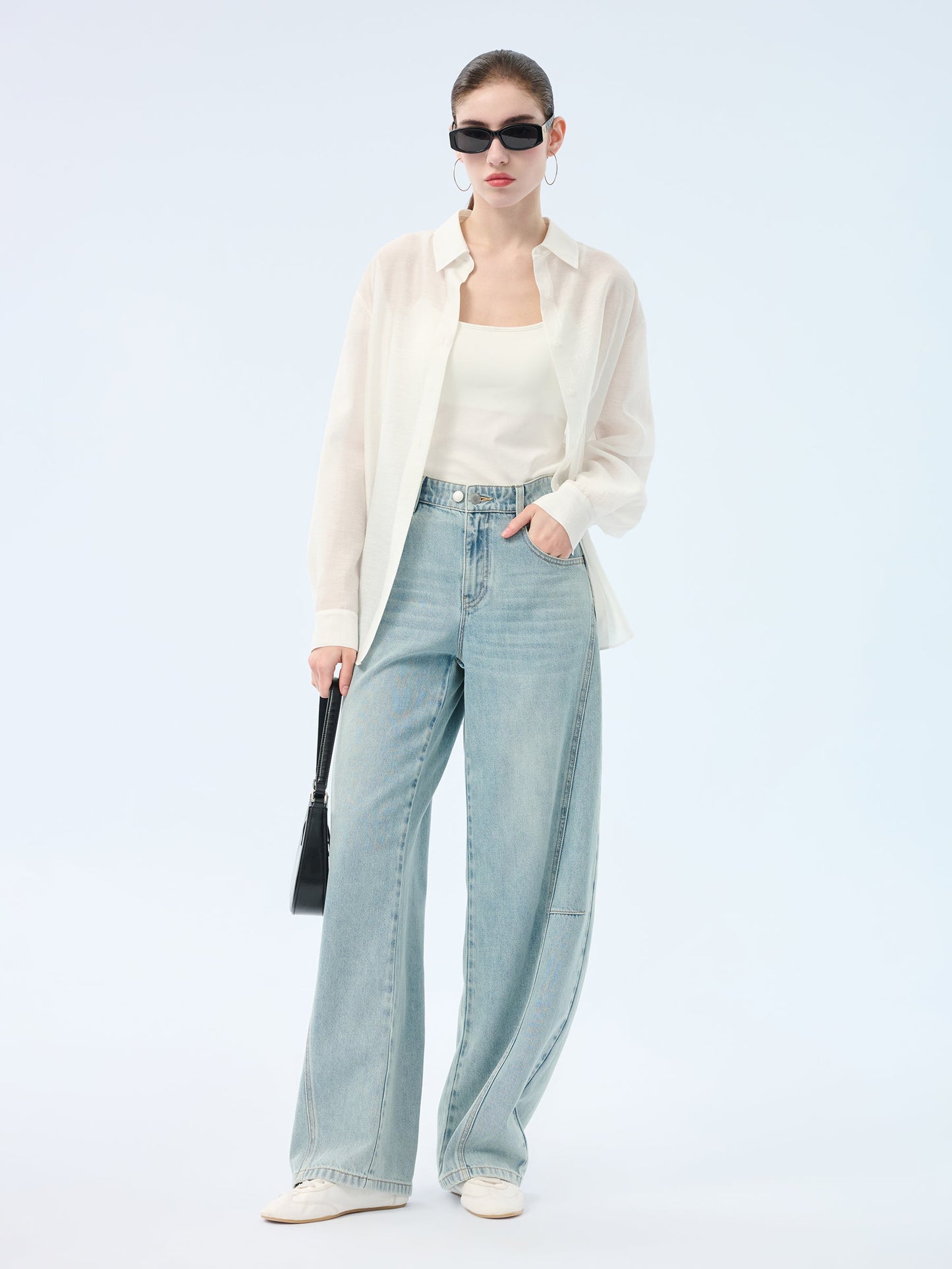 100% Cotton Denim Women Curved Jeans