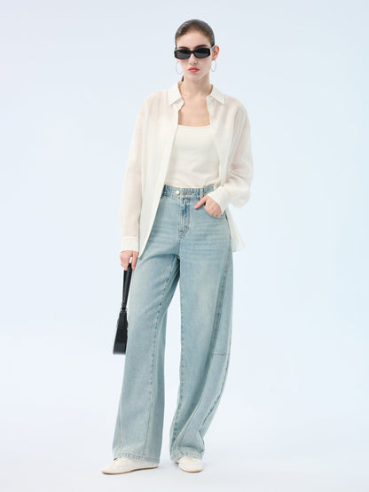 100% Cotton Denim Women Curved Jeans