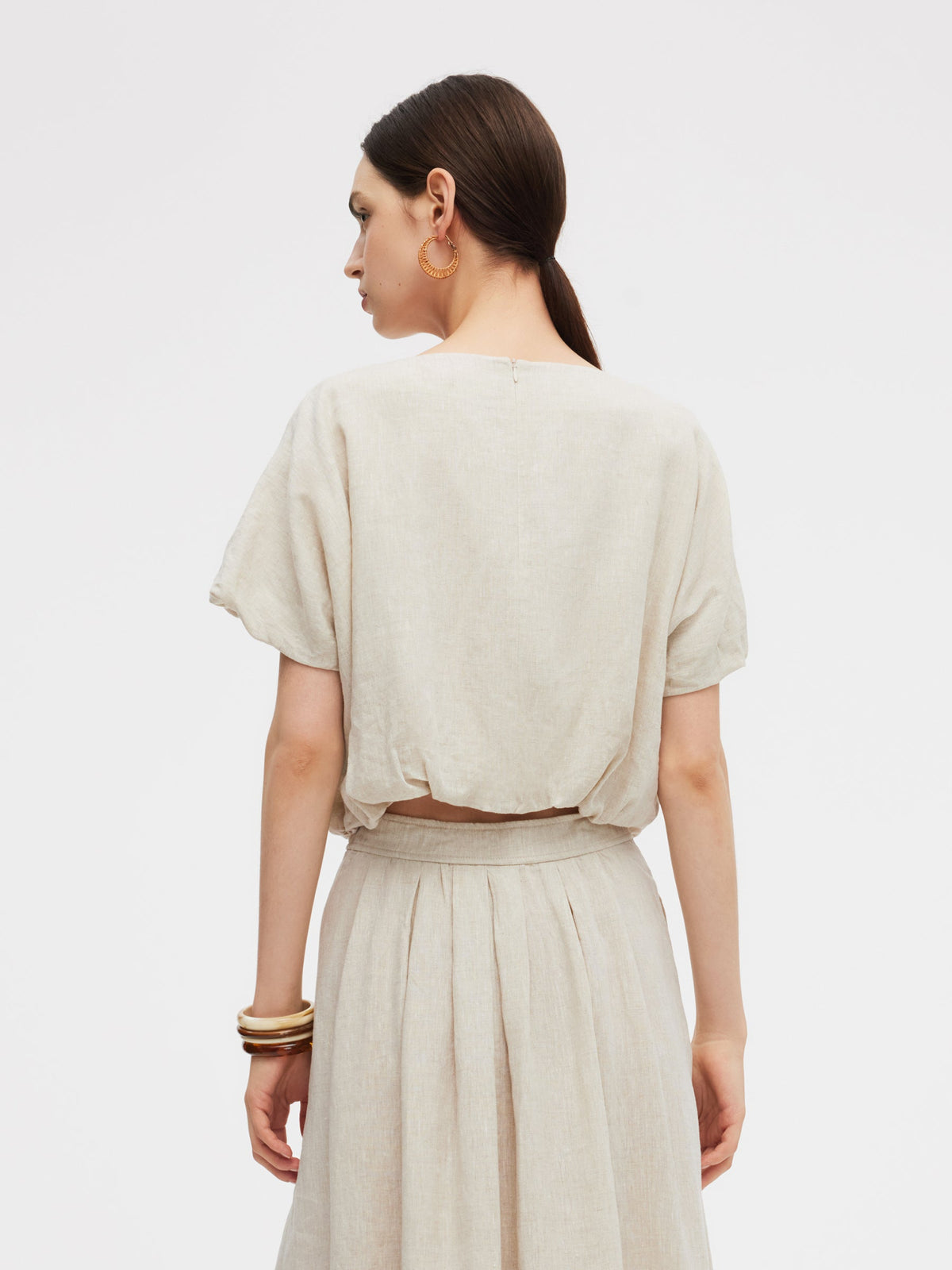 100% Linen Women Bud Sleeve Top