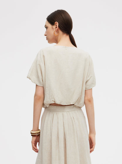 100% Linen Women Bud Sleeve Top