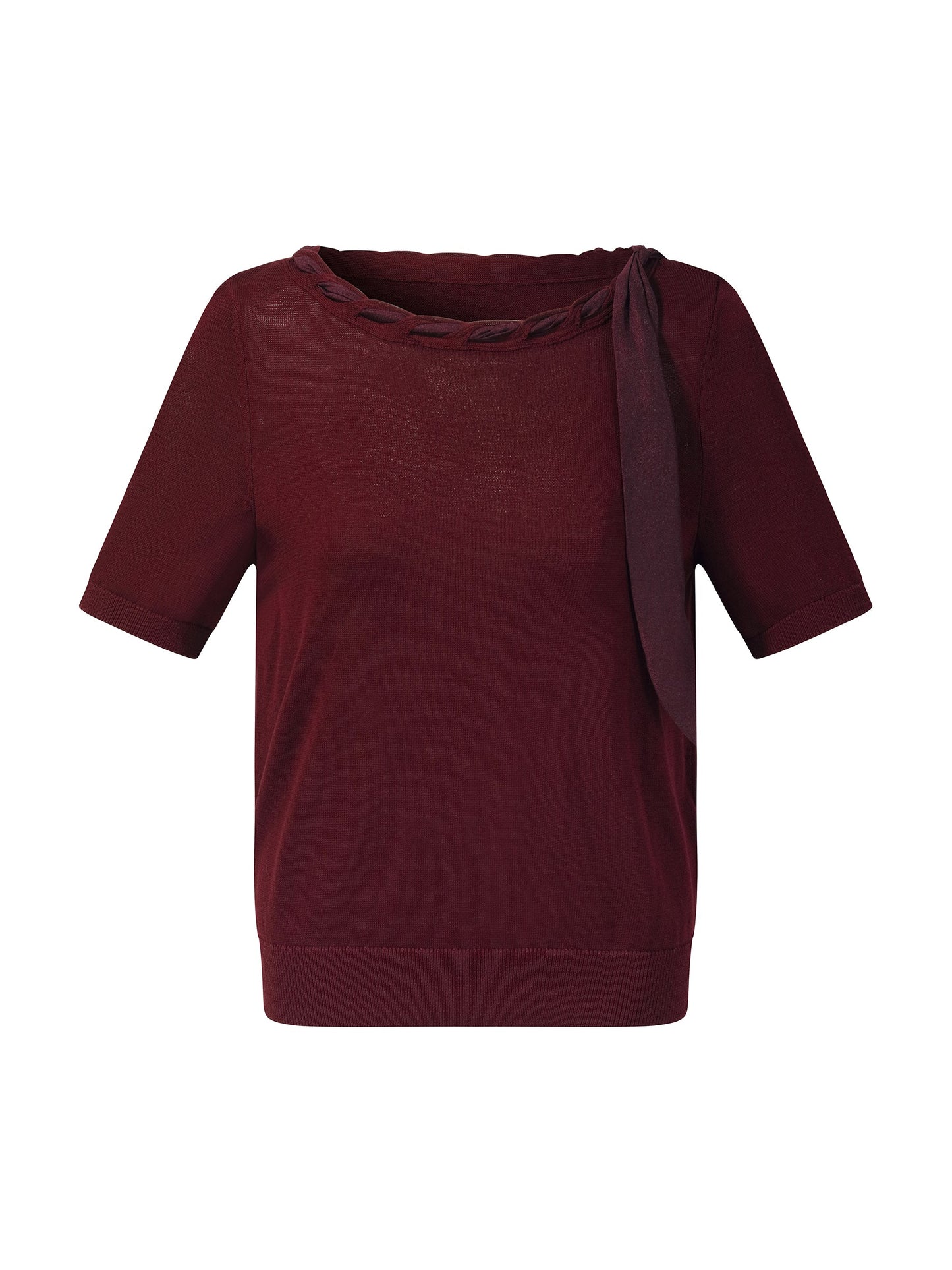 [Preview] Lyocell Blend Ribbon Neck Women Knit Top