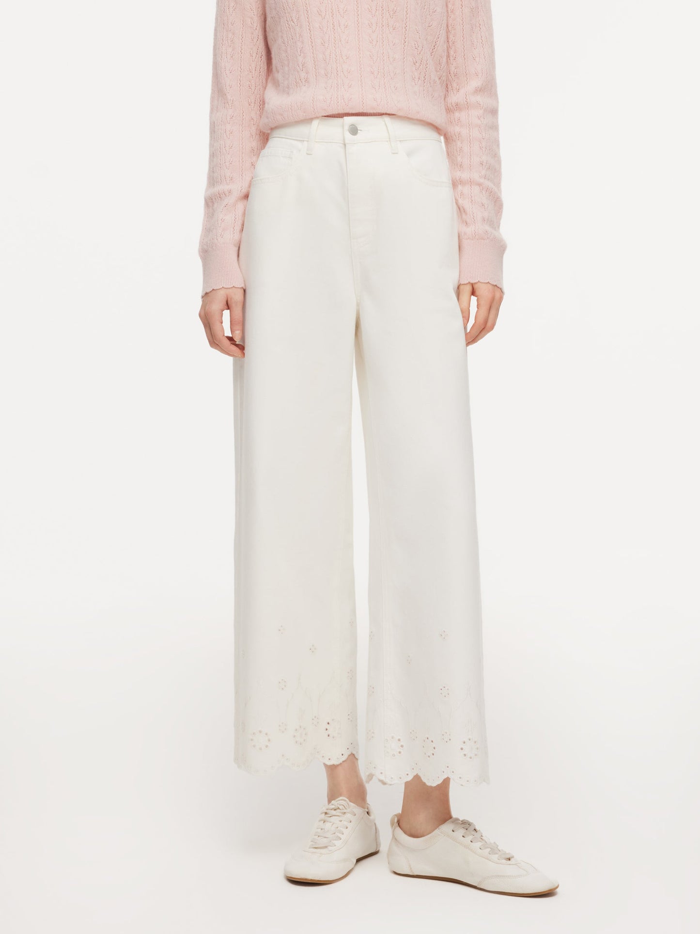 100% Cotton Denim Embroidered Women Wide Leg Jeans