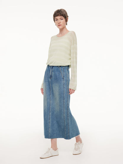 Lyocell Mulberry Silk Blend Stripe Women Knit Top