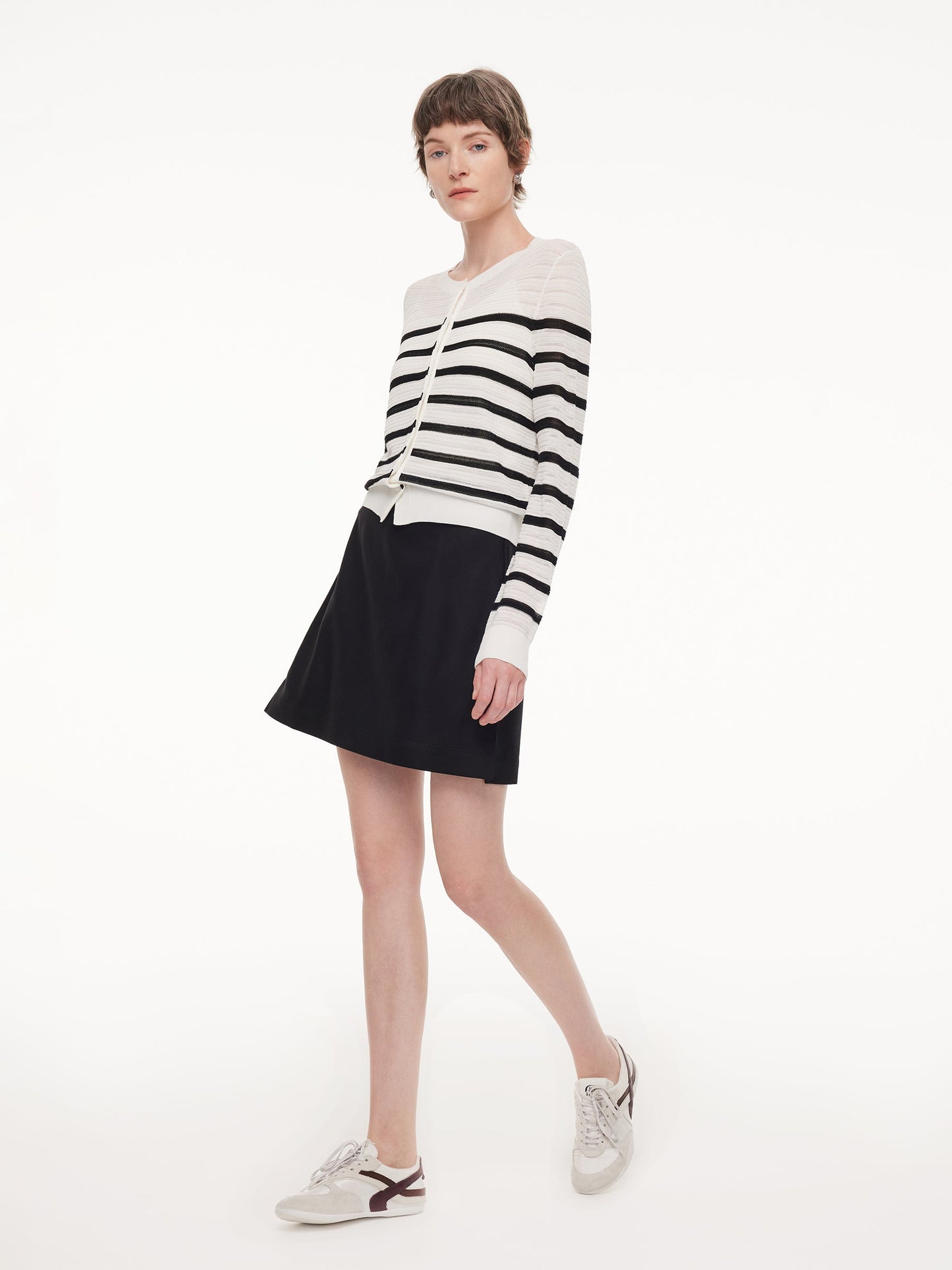 Acetate Cotton Blend Stripe Women Cardigan