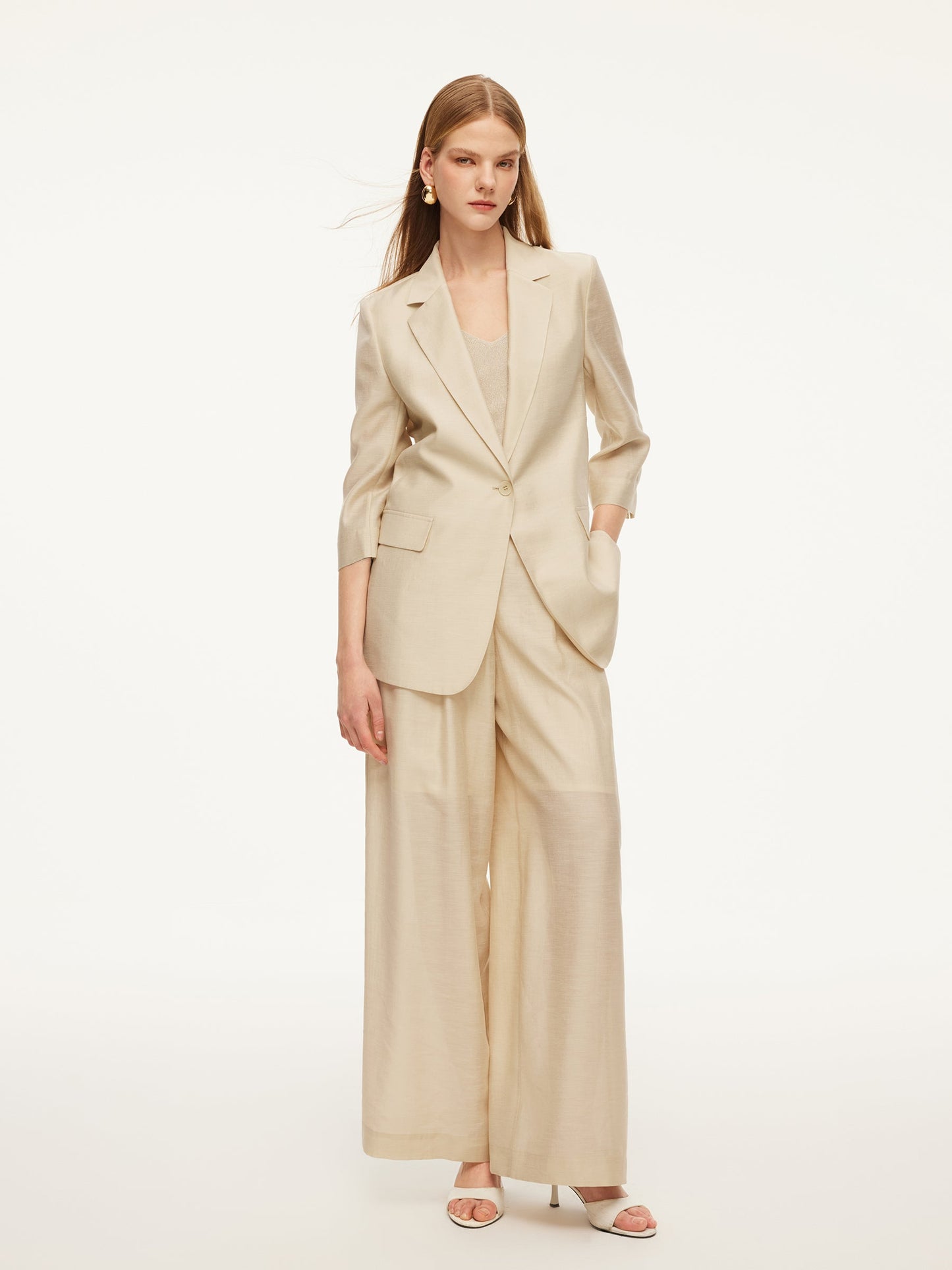 Tencel Acetate Blend Women 3/4 Sleeve Blazer