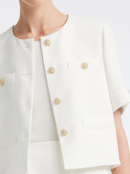 White Acetate Blazer And Shorts Two-Piece Suit