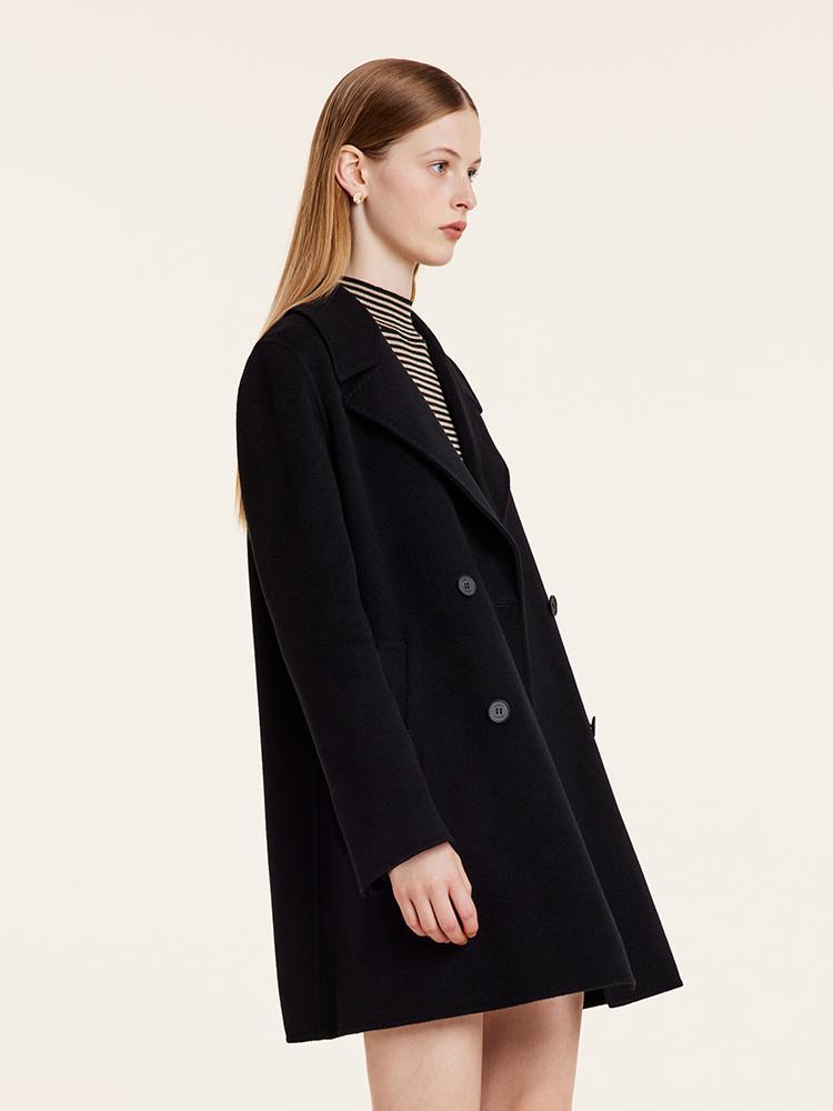 Wool And Cashmere Double-Faced Notched Lapel Women Coat
