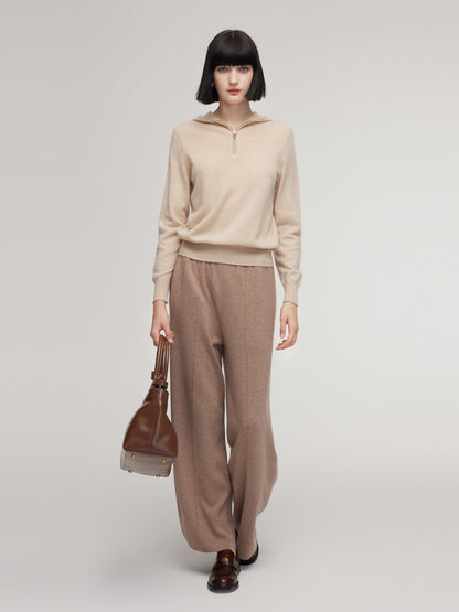 100% Cashmere Half-Zip Women Hooded Sweater