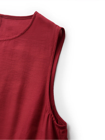 Tencel Ruffle Hem Women Tiered Vest Midi Dress With Slip Dress And Belt