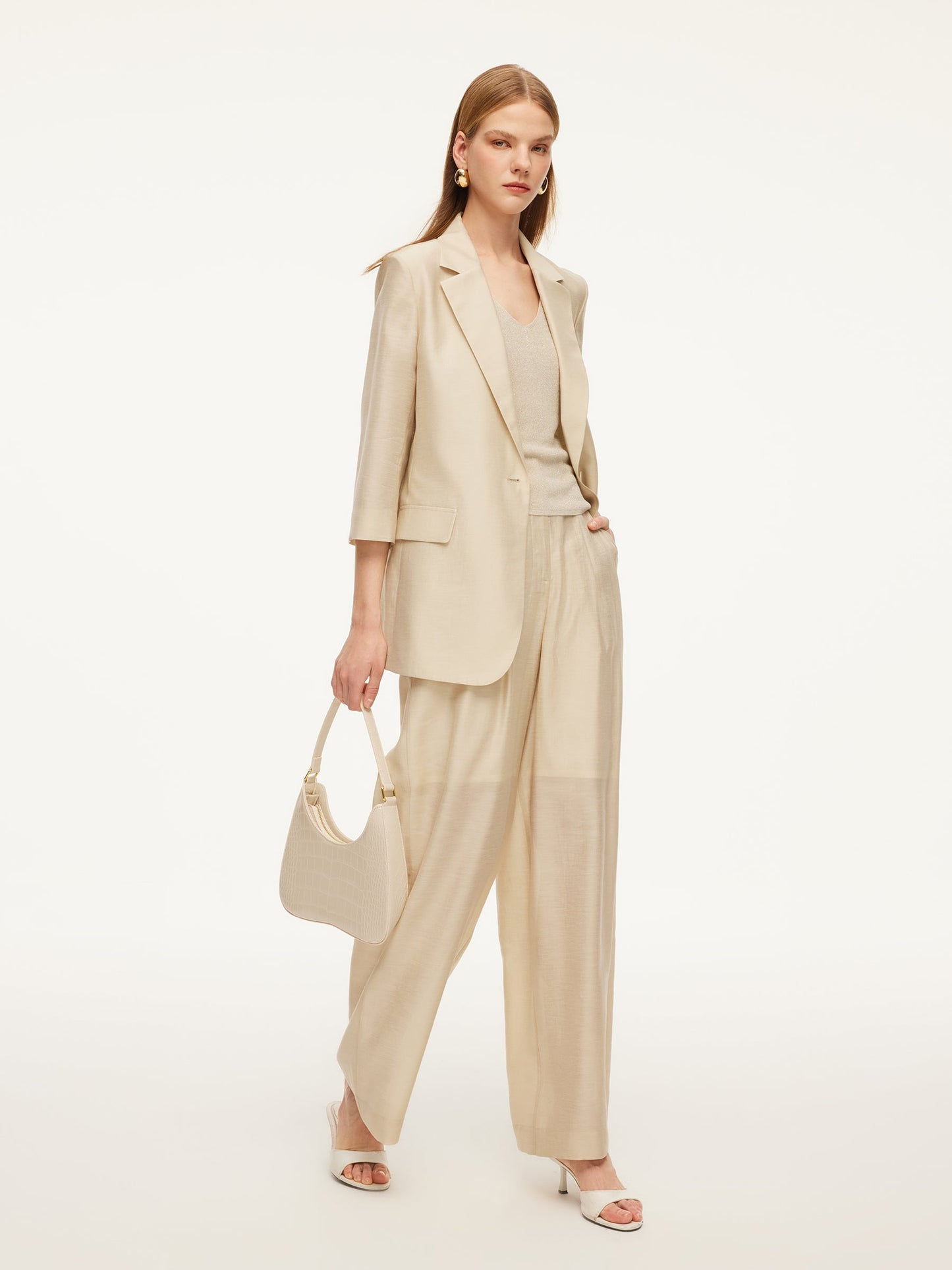 Tencel Acetate Linen Blend Women Straight Leg Pants