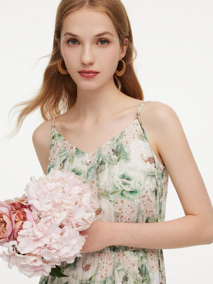 10MM Mulberry Silk Floral Print Women Strap Maxi Dress