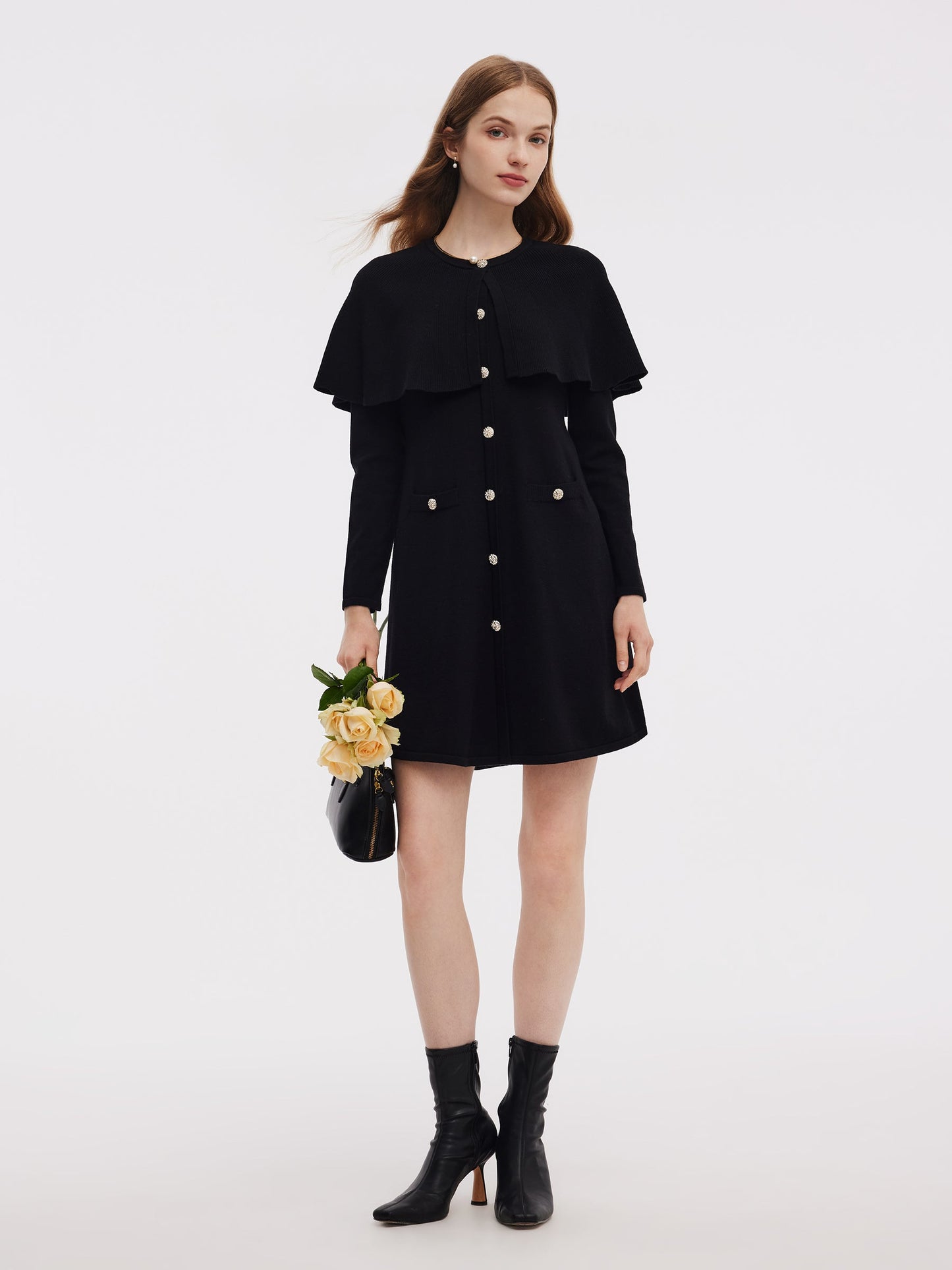 Tencel Blend Capelet Women Knit Mini Dress