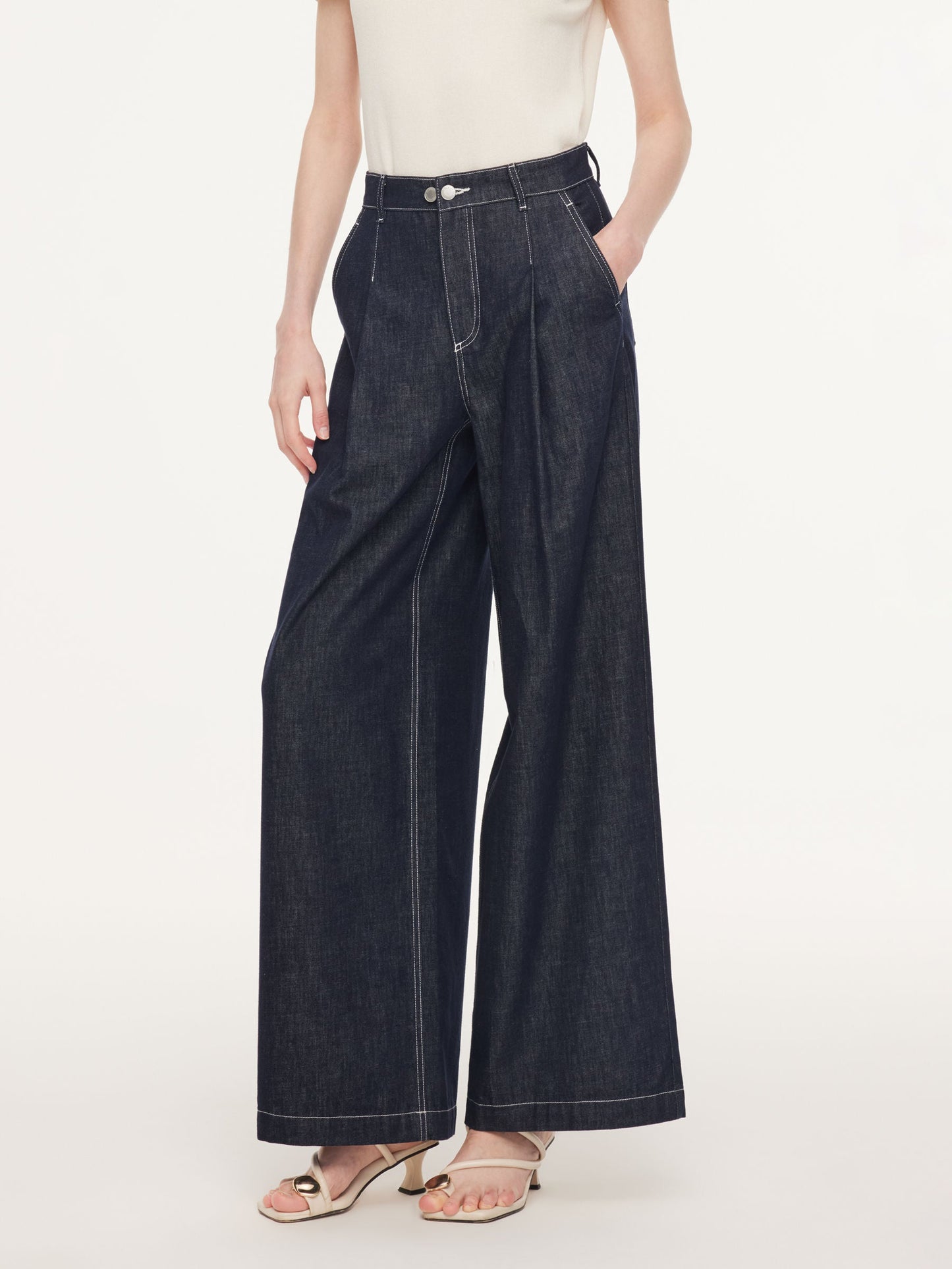 100% Cotton Denim Straight Wide Leg Women Jeans