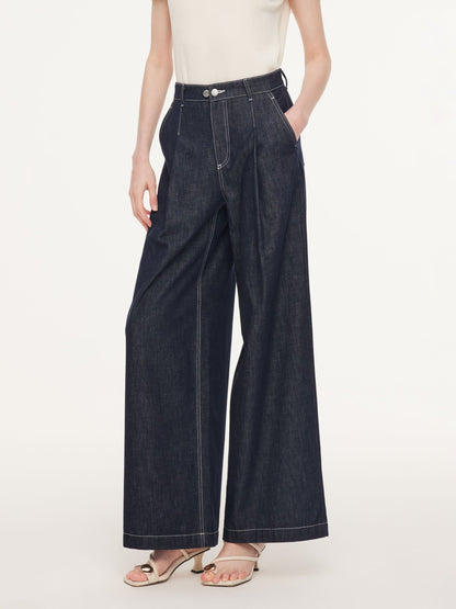 100% Cotton Denim Straight Wide Leg Women Jeans