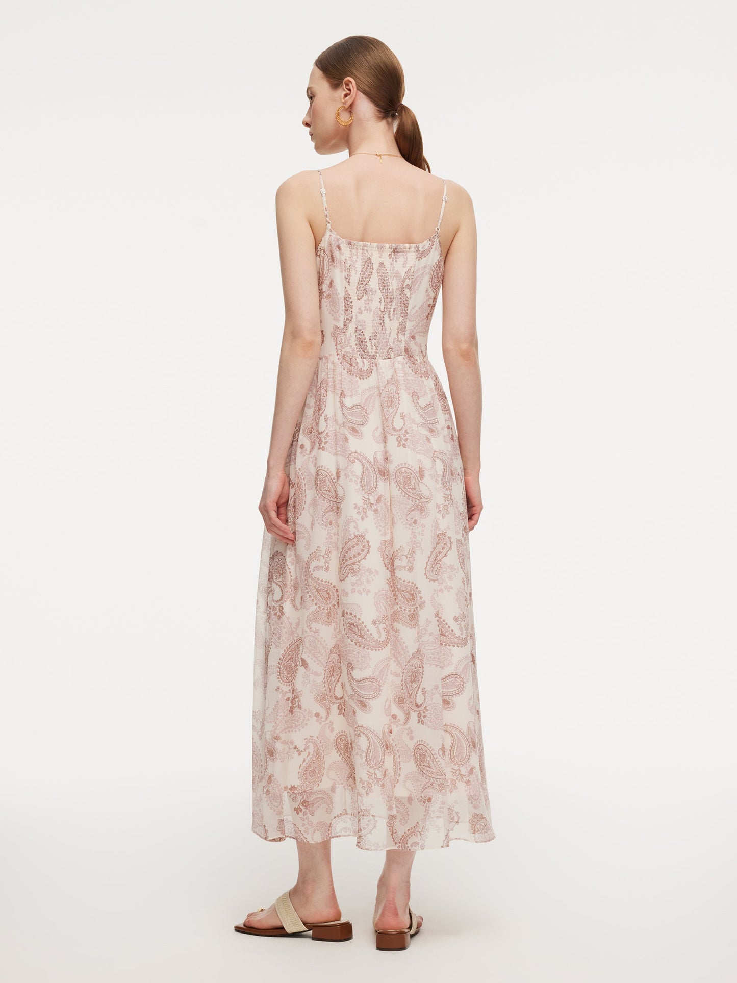10MM Mulberry Silk Paisley Print Women Strap Maxi Dress