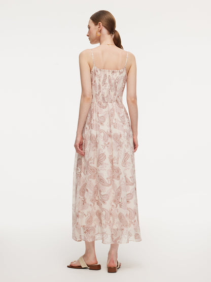 10MM Mulberry Silk Paisley Print Women Strap Maxi Dress