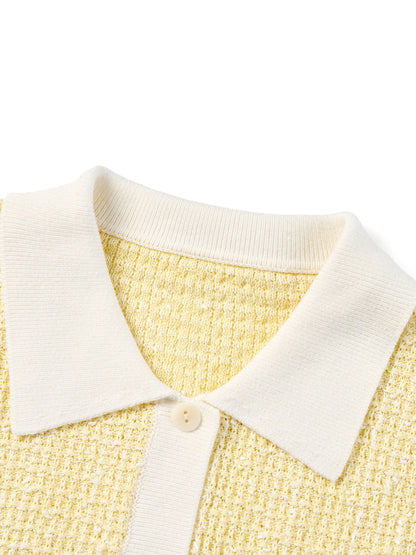 Contrast Collar Women Knit Polo Tank Top