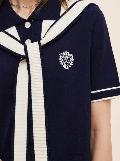 Tencel Blend Women Knit Mini Dress With Detachable Sailor Collar