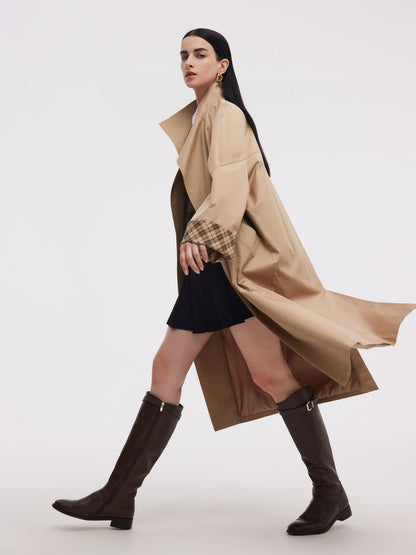 Cotton Color Block Cuffs Unisex Trench Coat