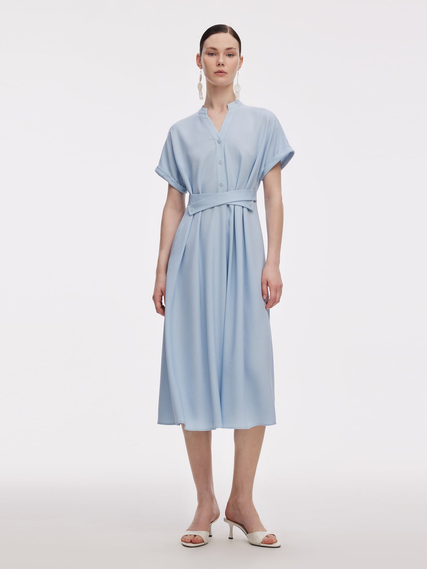 100% Acetate Adjustable Waist Women Midi Dress