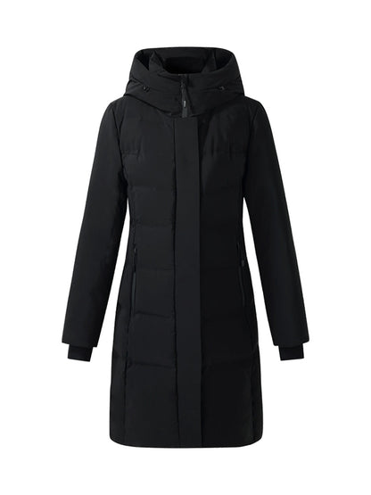 Hooded Goose Down Coat With Knit Cuff