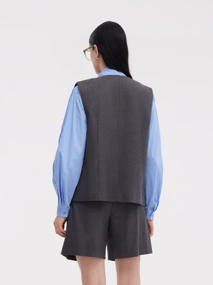 Wool Blend Vest And Blouse Two-Piece Set