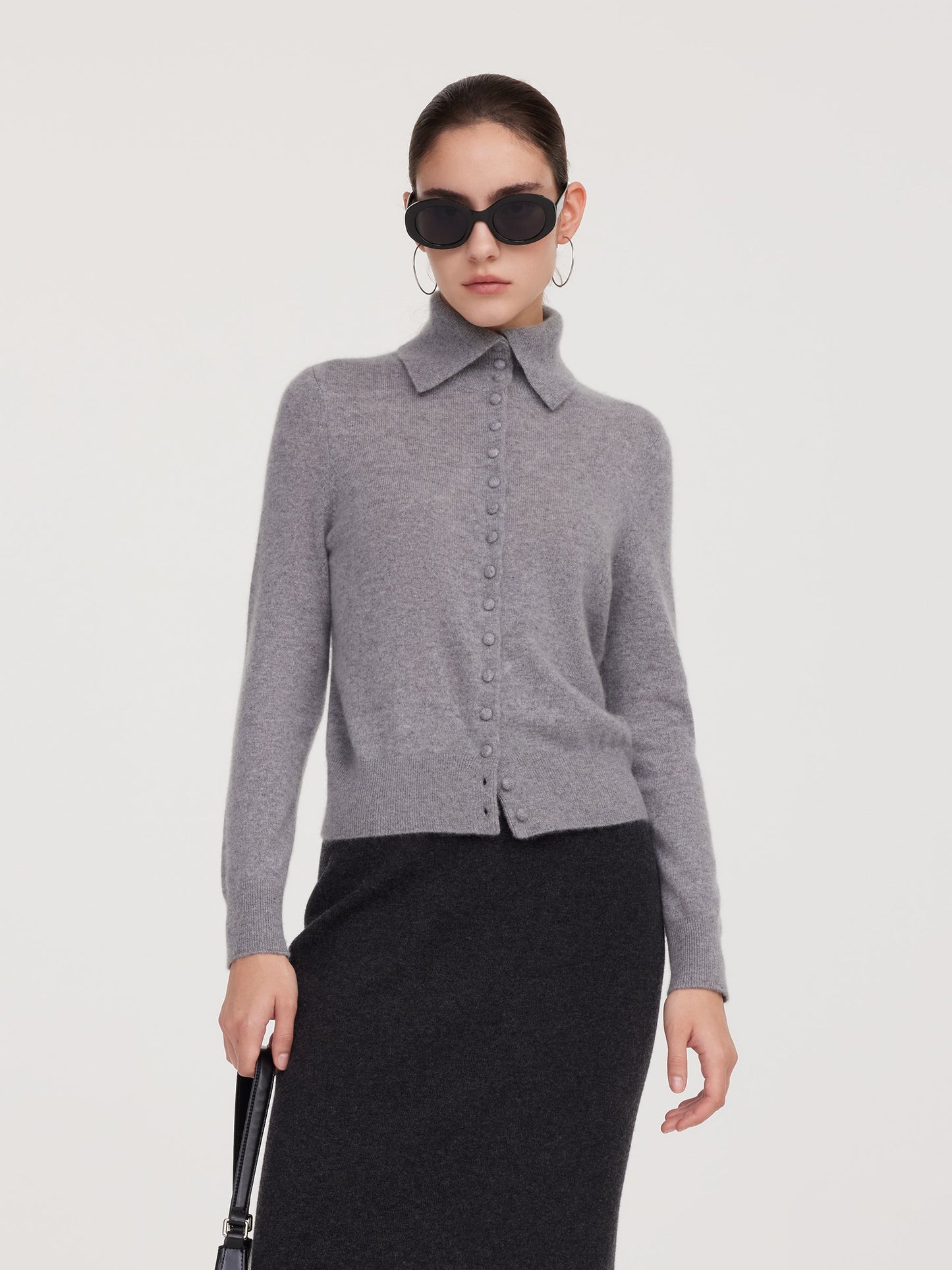 100% Cashmere Folded Collar Women Cardigan