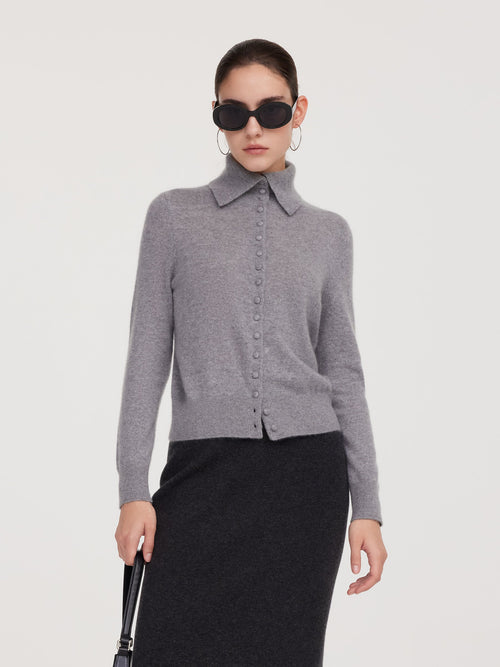 100% Cashmere Folded Collar Women Cardigan