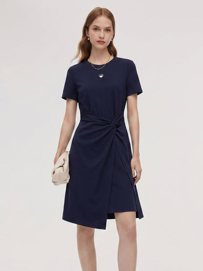 Side Twist Asymmetrical Hem Women Knit Midi Dress