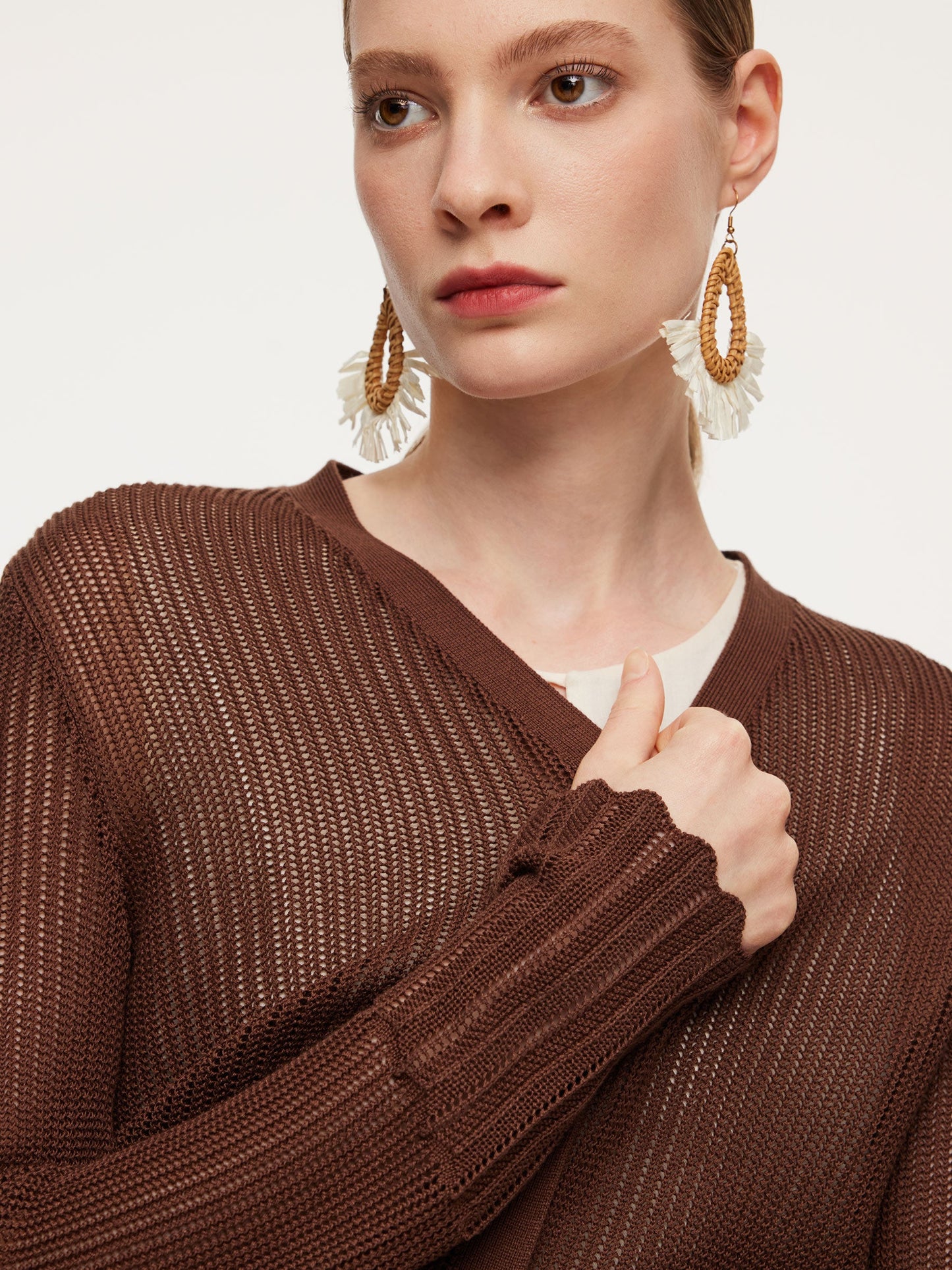 Tencel Mulberry Silk Blend Women Openwork Cardigan