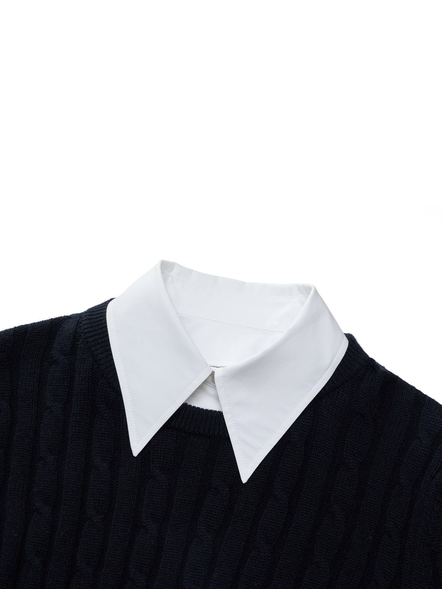 Wool Blend Cable Knit Women Sweater With Detachable Collar And Cuffs