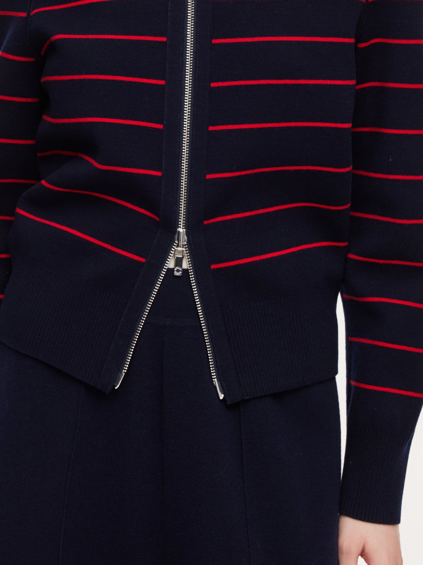 Lyocell Wool Blend Stripe Reversible Zip-Up Women Cardigan