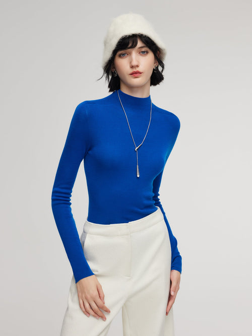 100% Wool Seamless Mock Neck Women Knit Top