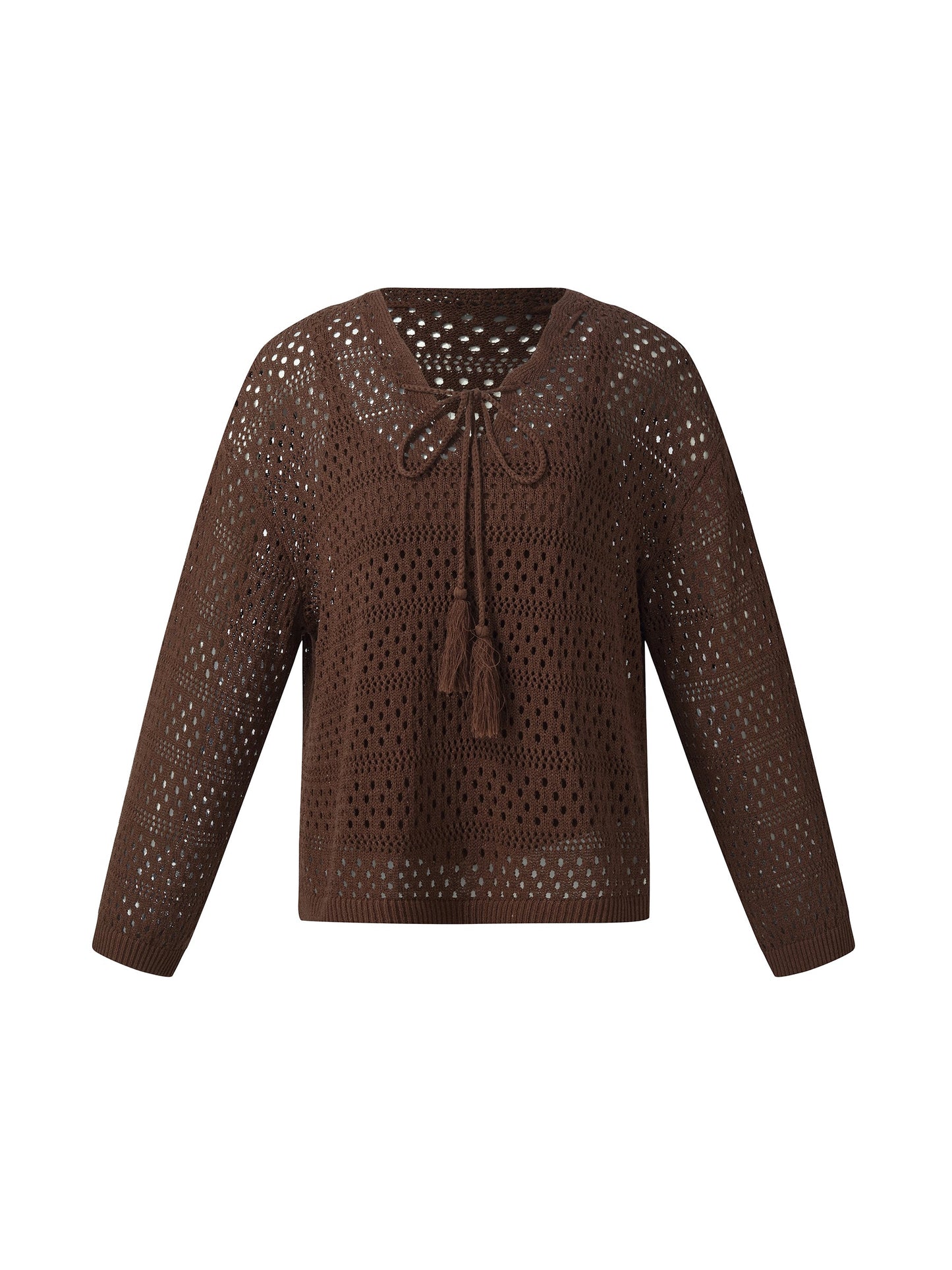 Linen Blend Openwork Pullover And Knit Tank Two-Piece Set