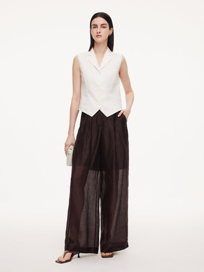 100% Linen Lapel Women V-Neck Vest