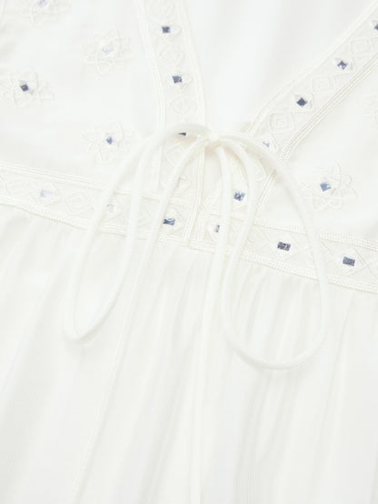 Tencel Blend Embroidered Women Sleeveless Maxi Dress