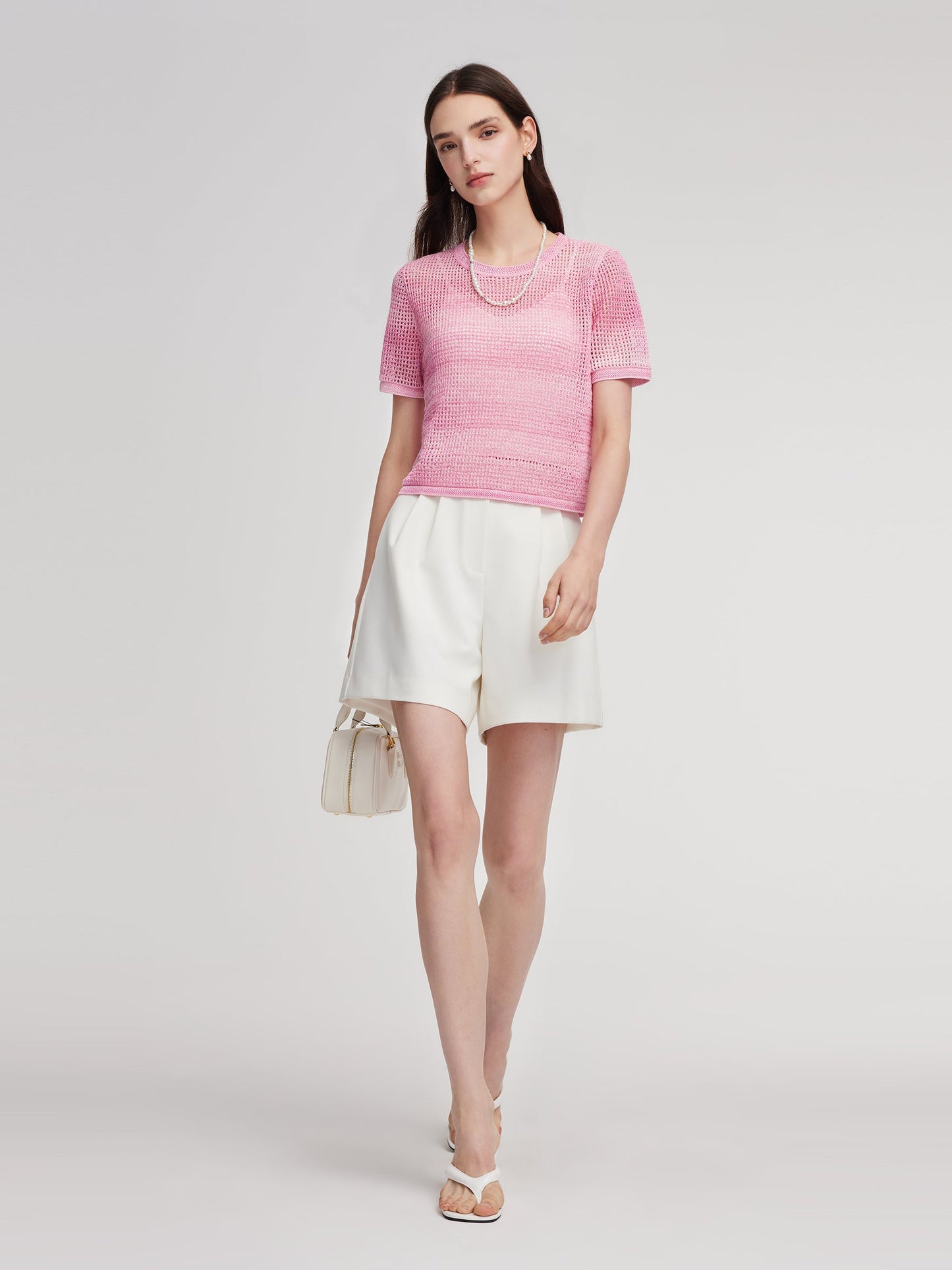 Gradient Openwork Knit Top And Knit Camisole Two-Piece Set