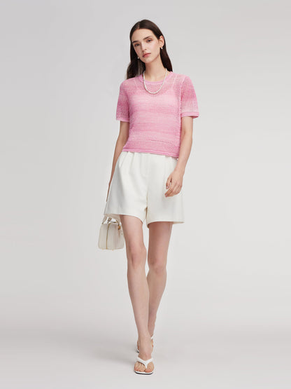 Gradient Openwork Knit Top And Knit Camisole Two-Piece Set