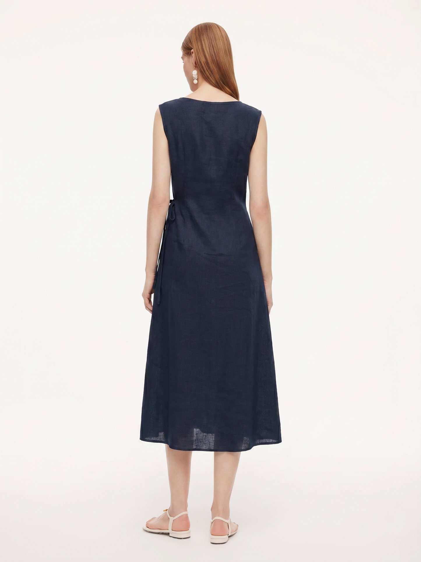 100% Linen Side Tie Women Sleeveless Maxi Dress