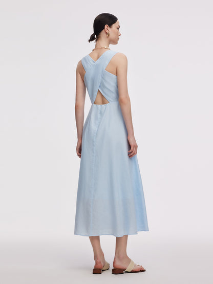 100% Linen Cross Back Women Maxi Dress