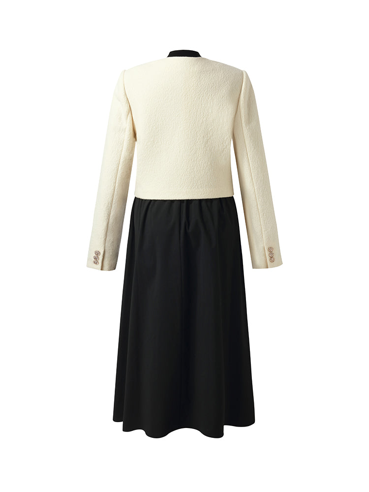 Wool Crop Jacket And Midi Dress Two-Piece Set