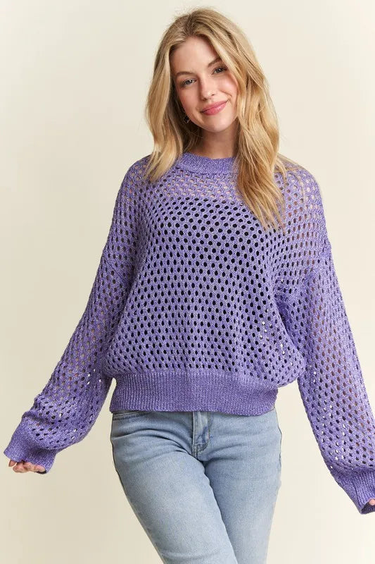 ADORA Round Neck Lurex Crochet Top
