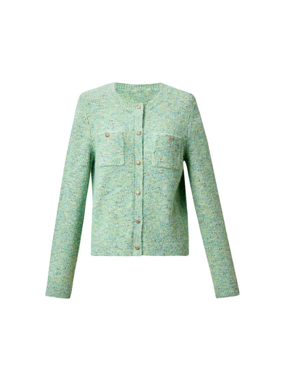 Melange Green Single Breasted Women Cardigan