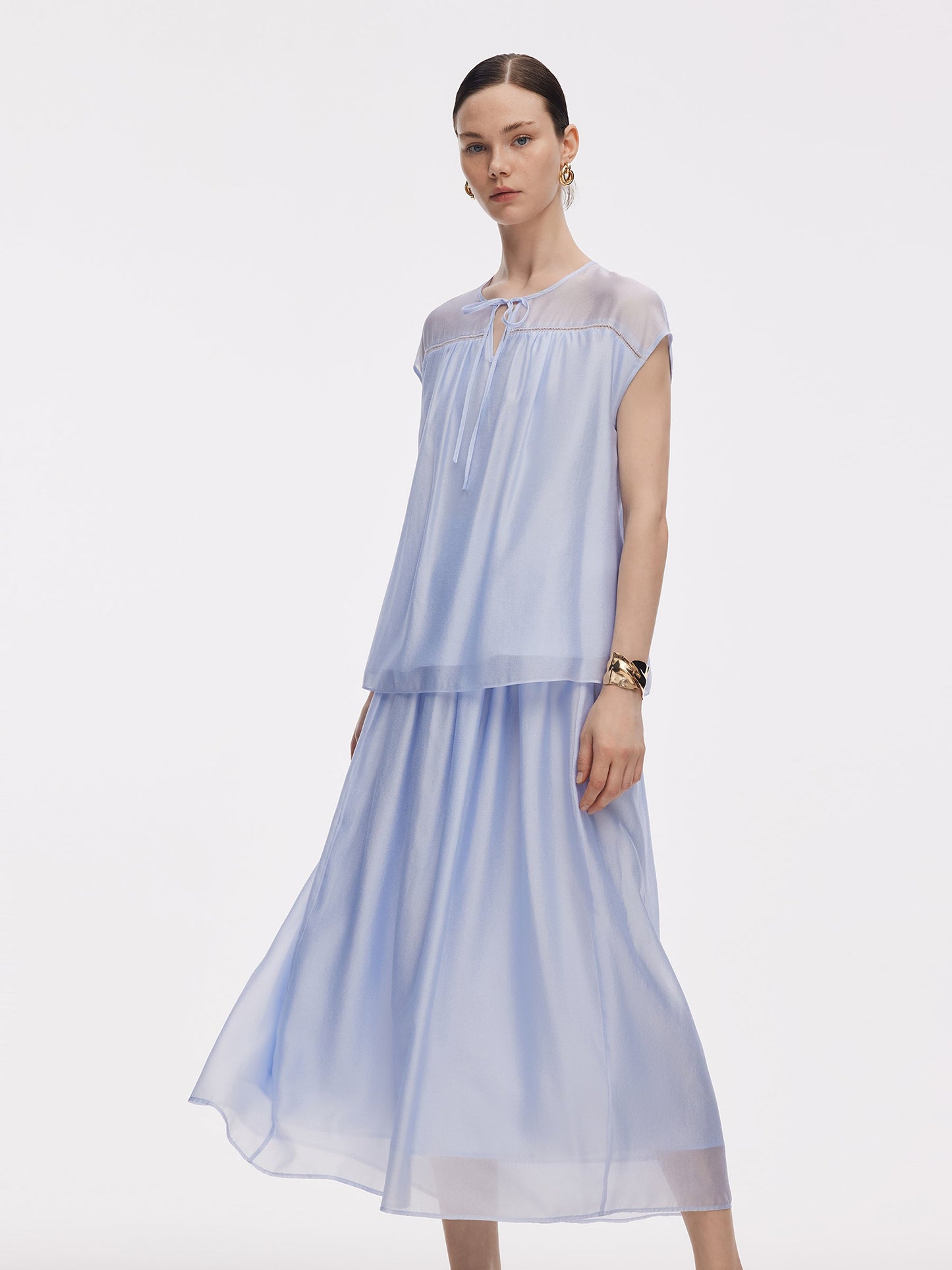 Loose Fit Cap Sleeve Top And A-Line Skirt Two-Piece Set