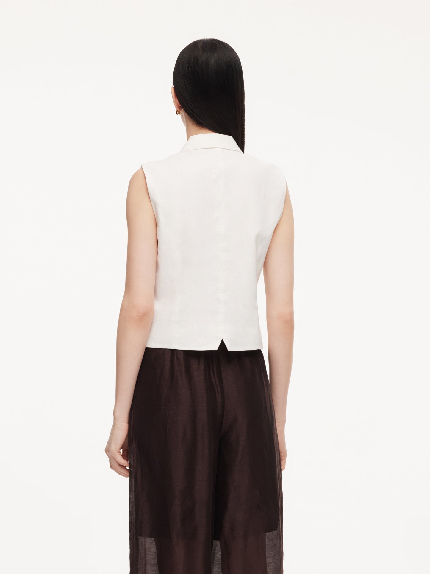 100% Linen Lapel Women V-Neck Vest