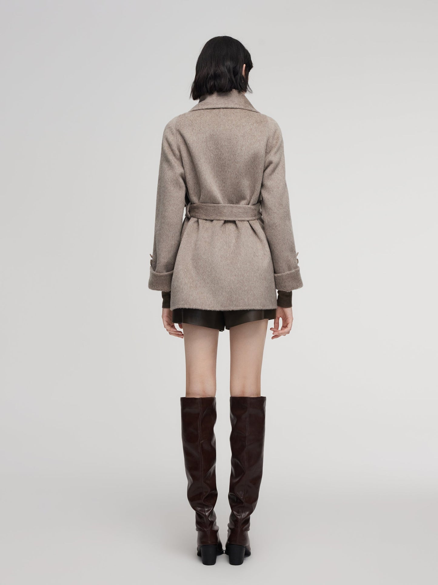 Alpaca Wool Blend Double-Faced Women Wrap Coat With Scarf