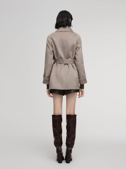 Alpaca Wool Blend Double-Faced Women Wrap Coat With Scarf