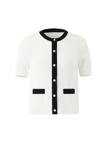 Contrast Trim Knitted Cardigan And Camisole Two-Piece Set