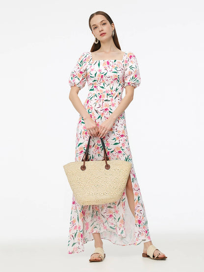 Silk Floral Print Women Midi Dress
